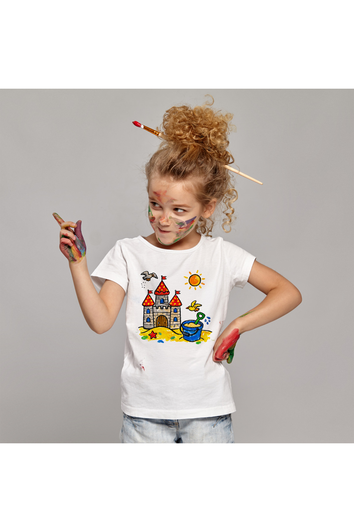 Çocuk Tişört Boyama Seti – Kumdan Kale Boyanabilir Tişört Eğitici