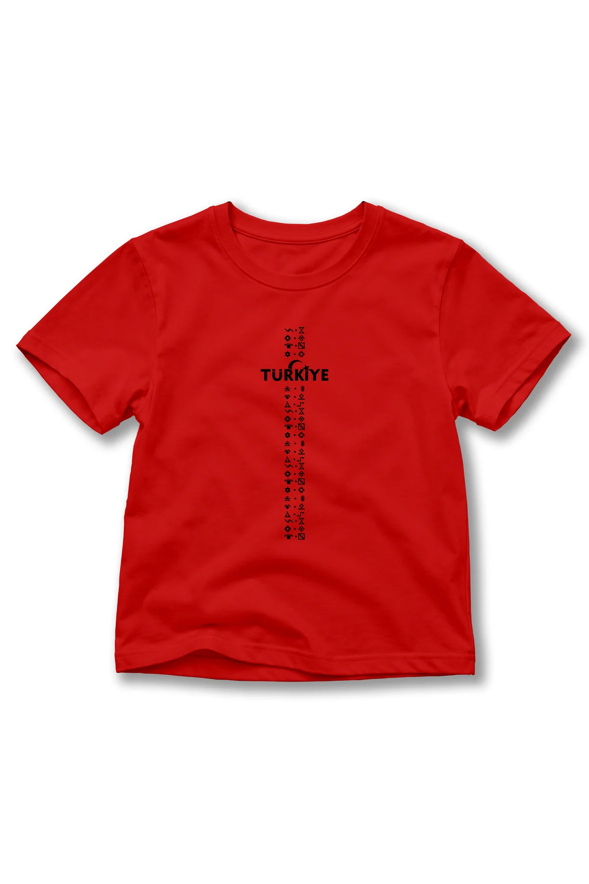Çocuk Türkiye Yazılı Türk Motifli Tişört – Sembolik Baskılı Kısa Kollu Bisiklet Yaka T-Shirt
