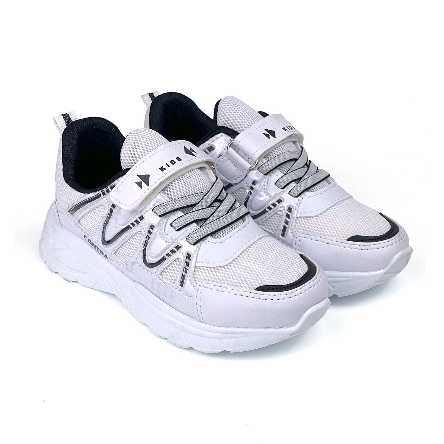 Çocuk Unisex Beyaz Siyah Cırtlı Rahat Günlük Sneaker Spor Ayakkab