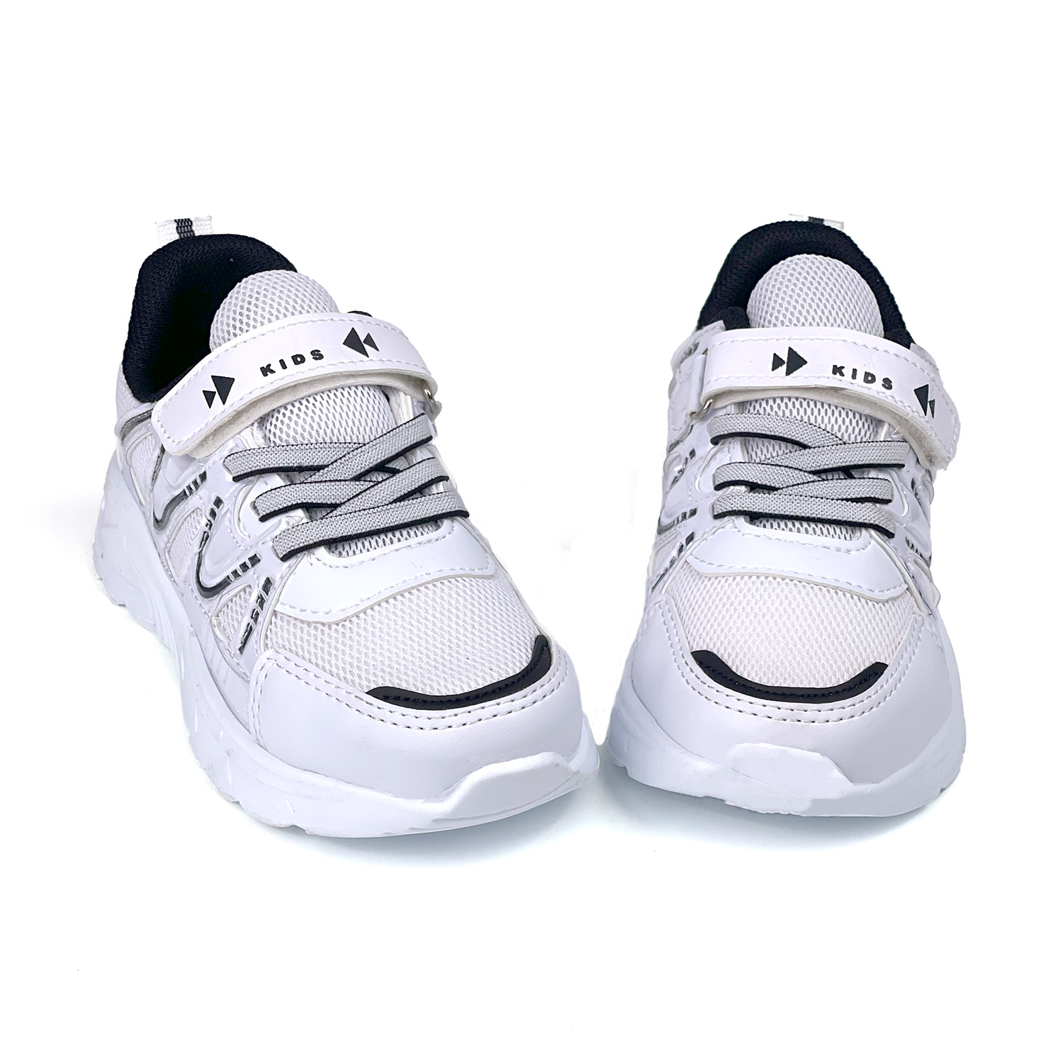 Çocuk Unisex Beyaz Siyah Cırtlı Rahat Günlük Sneaker Spor Ayakkab