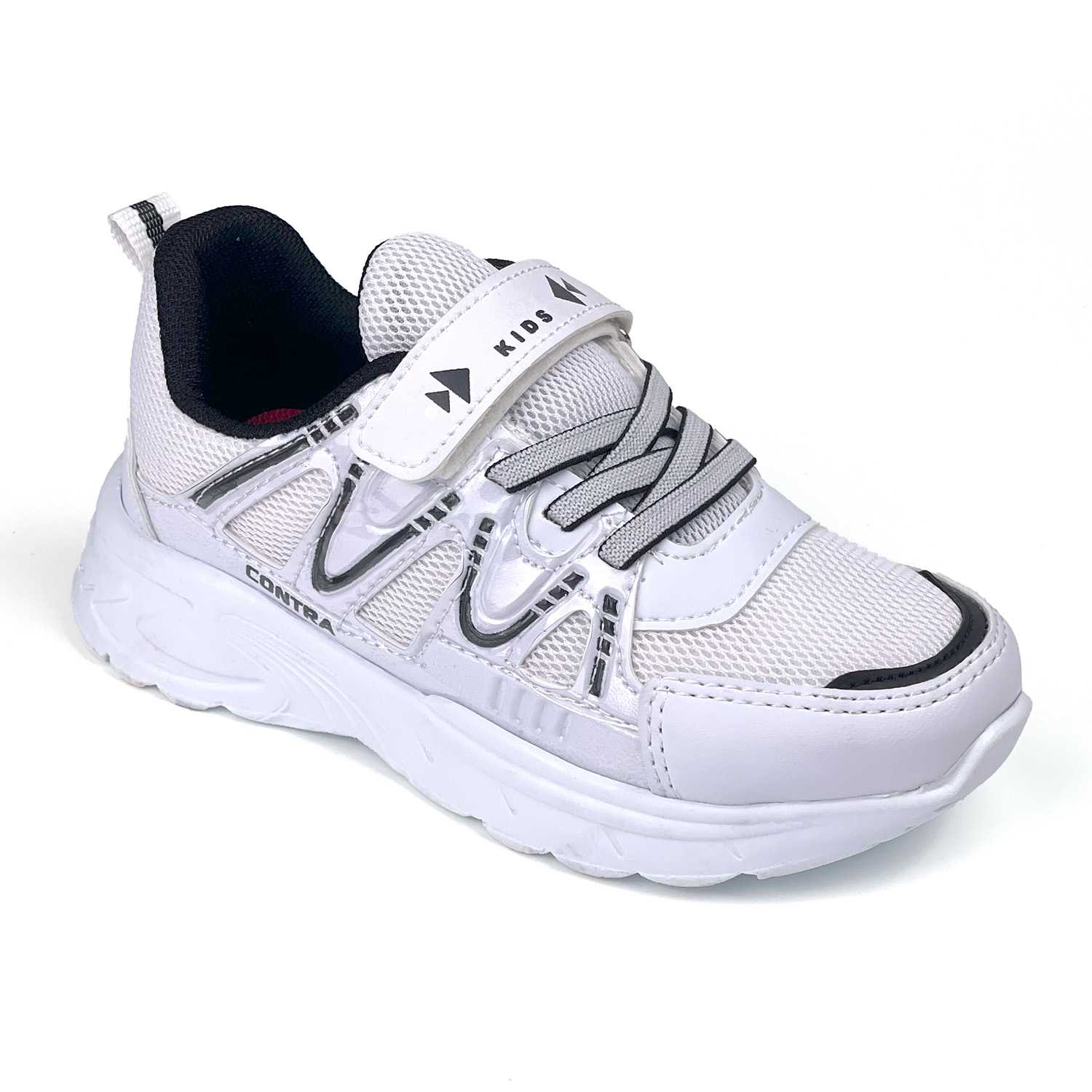 Çocuk Unisex Beyaz Siyah Cırtlı Rahat Günlük Sneaker Spor Ayakkab