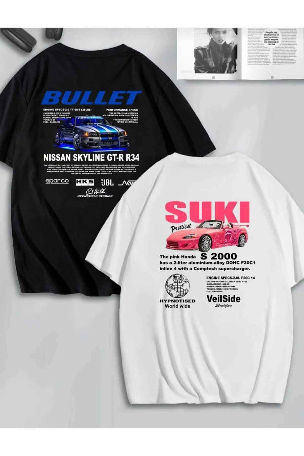 Çocuk Unisex Hızlı ve Öfkeli Bullet & Suki SIRT Baskılı Sevgili Çift Kombini 2'li T-shirt