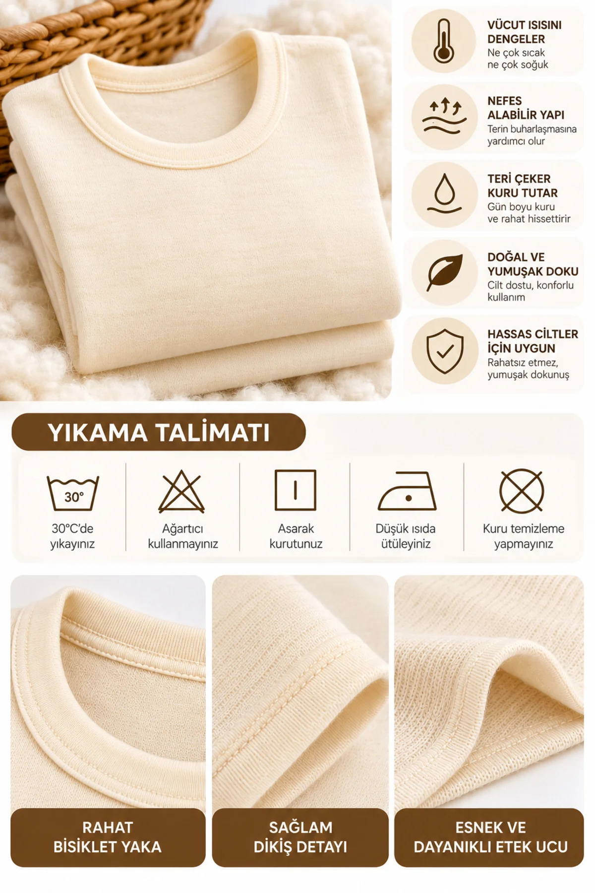 Çocuk Unisex Yün Atlet Kısa Kollu Termal İçlik İnterlok Örgü Kışlık 1-10 Yaş - Görsel 7
