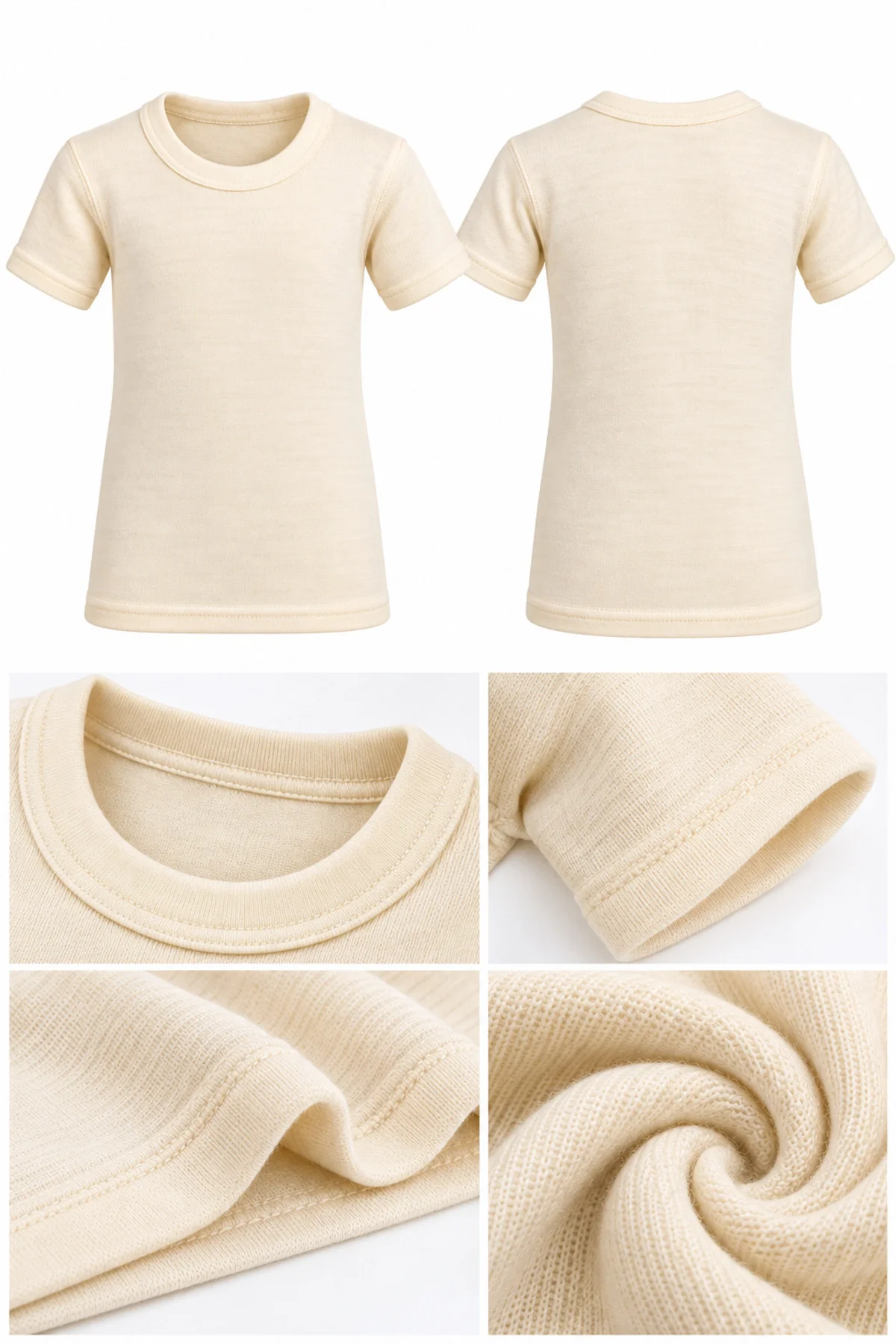 Çocuk Unisex Yün Atlet Kısa Kollu Termal İçlik İnterlok Örgü Kışlık 1-10 Yaş - Görsel 4
