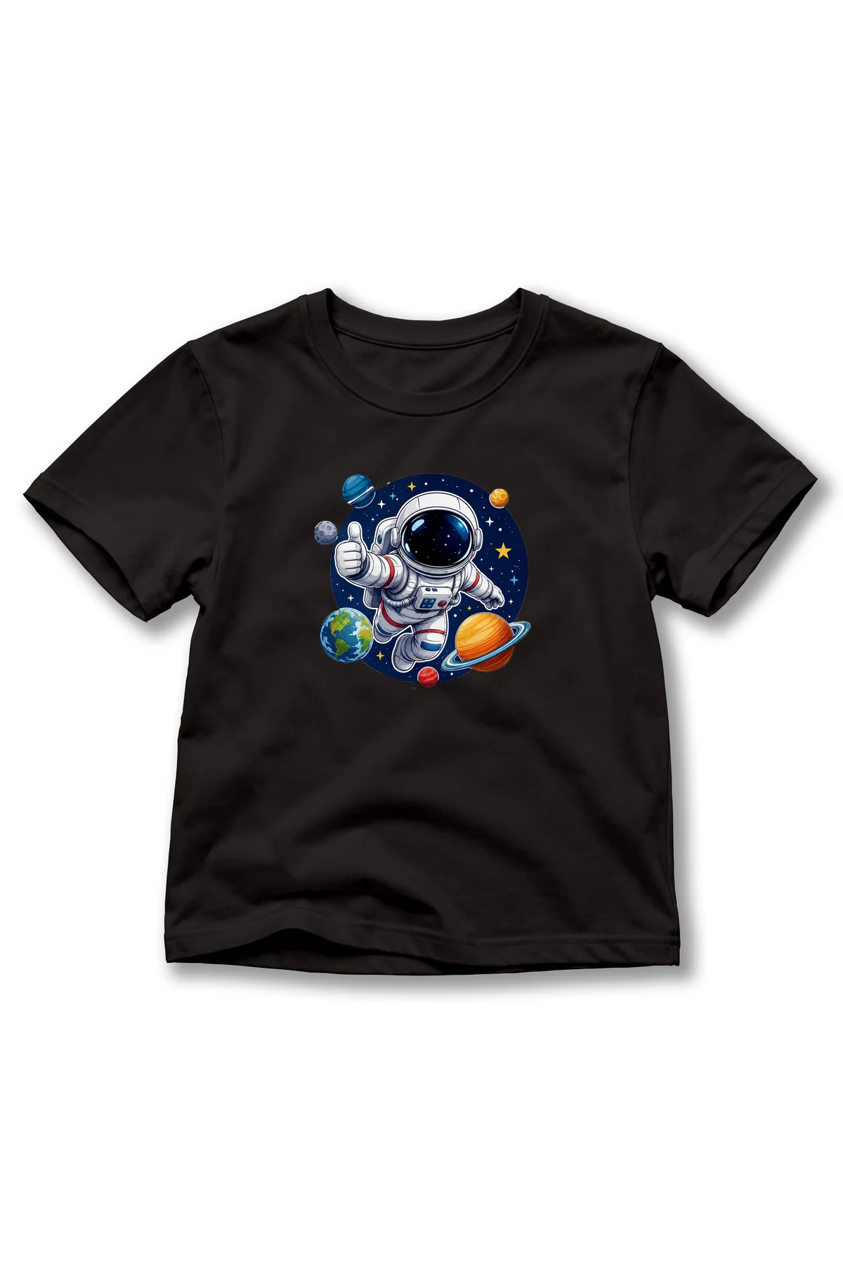 Çocuk Uzay Astronot Baskılı Kısa Kollu Bisiklet Yaka T-Shirt