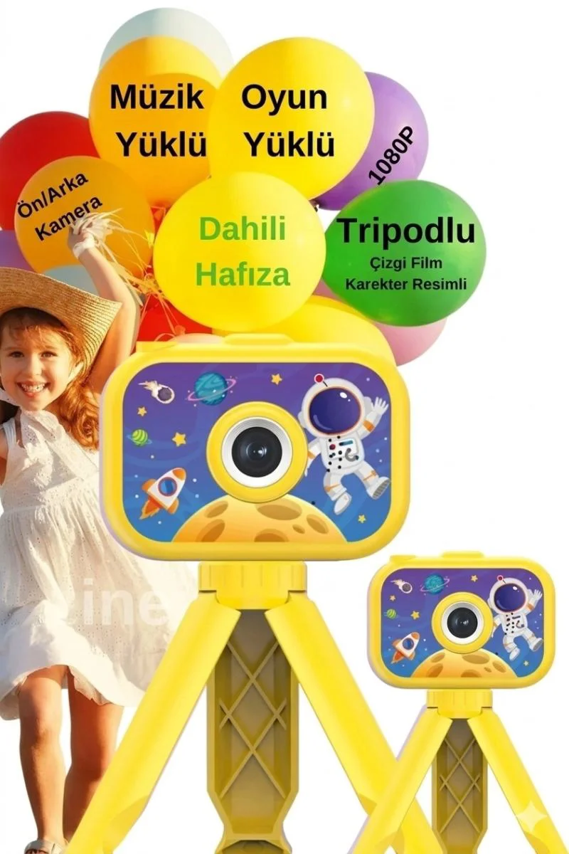 Çocuk Vlog Kamerası 1080P HD - Dijital Fotoğraf Makinesi Tripotlu