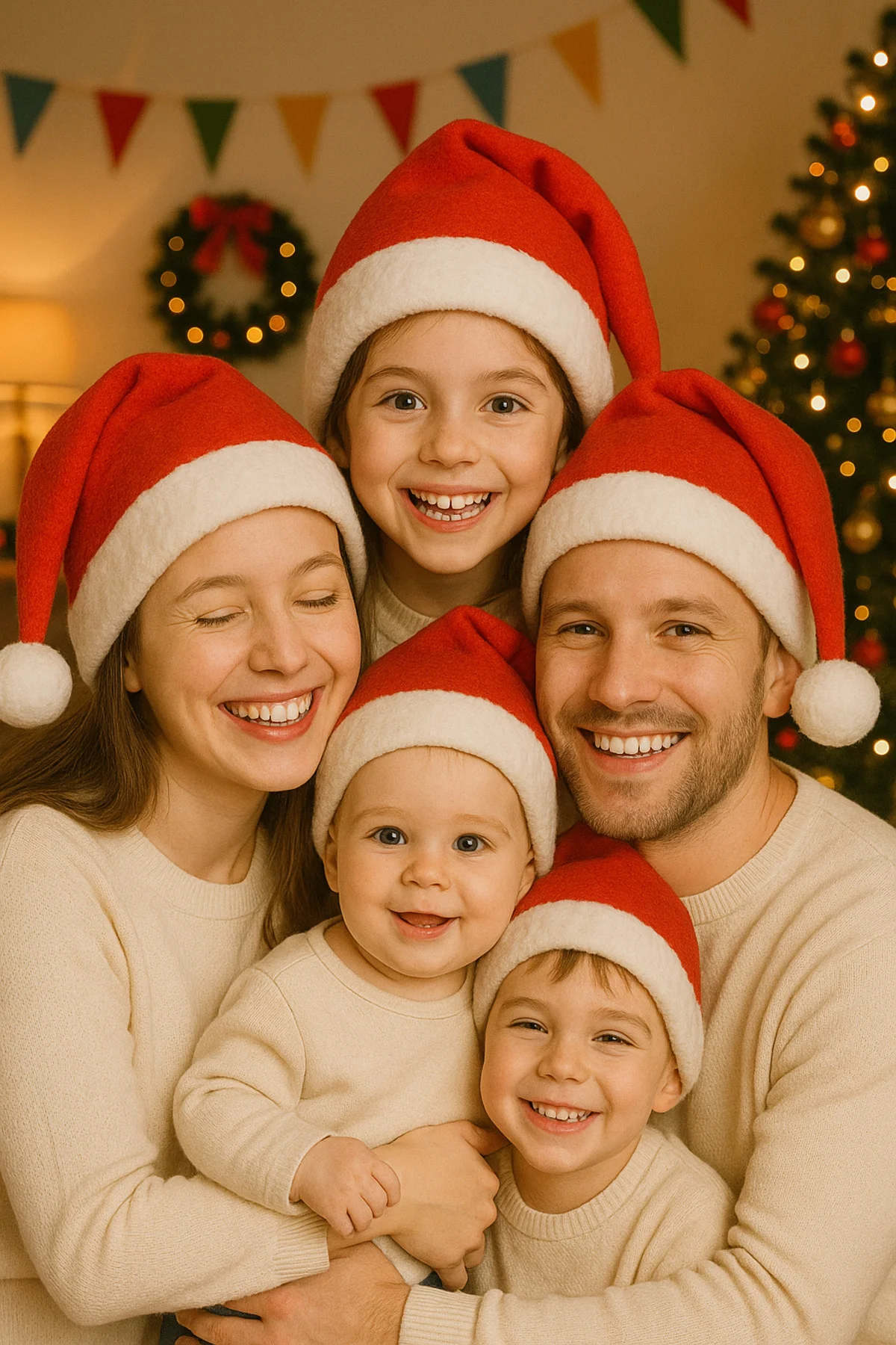 Çocuk Yılbaşı Noel Şapkası Polar Kumaşlı Beyaz Ponponlu Kırmızı P