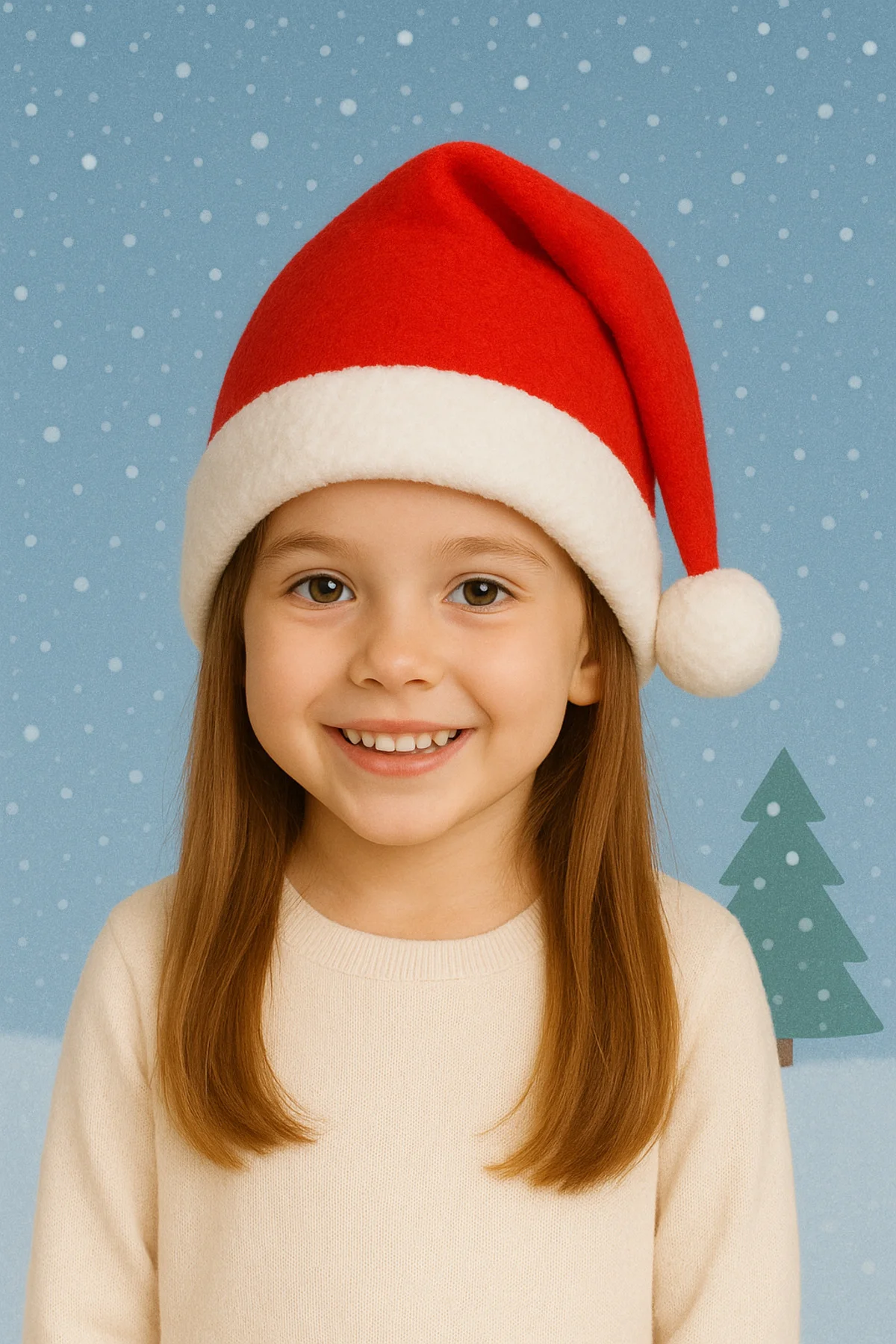 Çocuk Yılbaşı Noel Şapkası Polar Kumaşlı Beyaz Ponponlu Kırmızı P