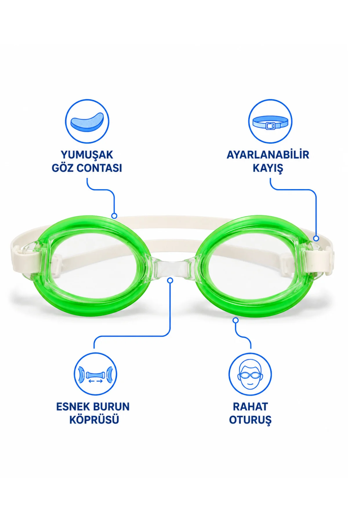 Çocuk Yüzücü Gözlüğü Ayarlanabilir Havuz ve Deniz Gözlüğü Sızdırmaz Yüzme Gözlüğü 13,5 cm