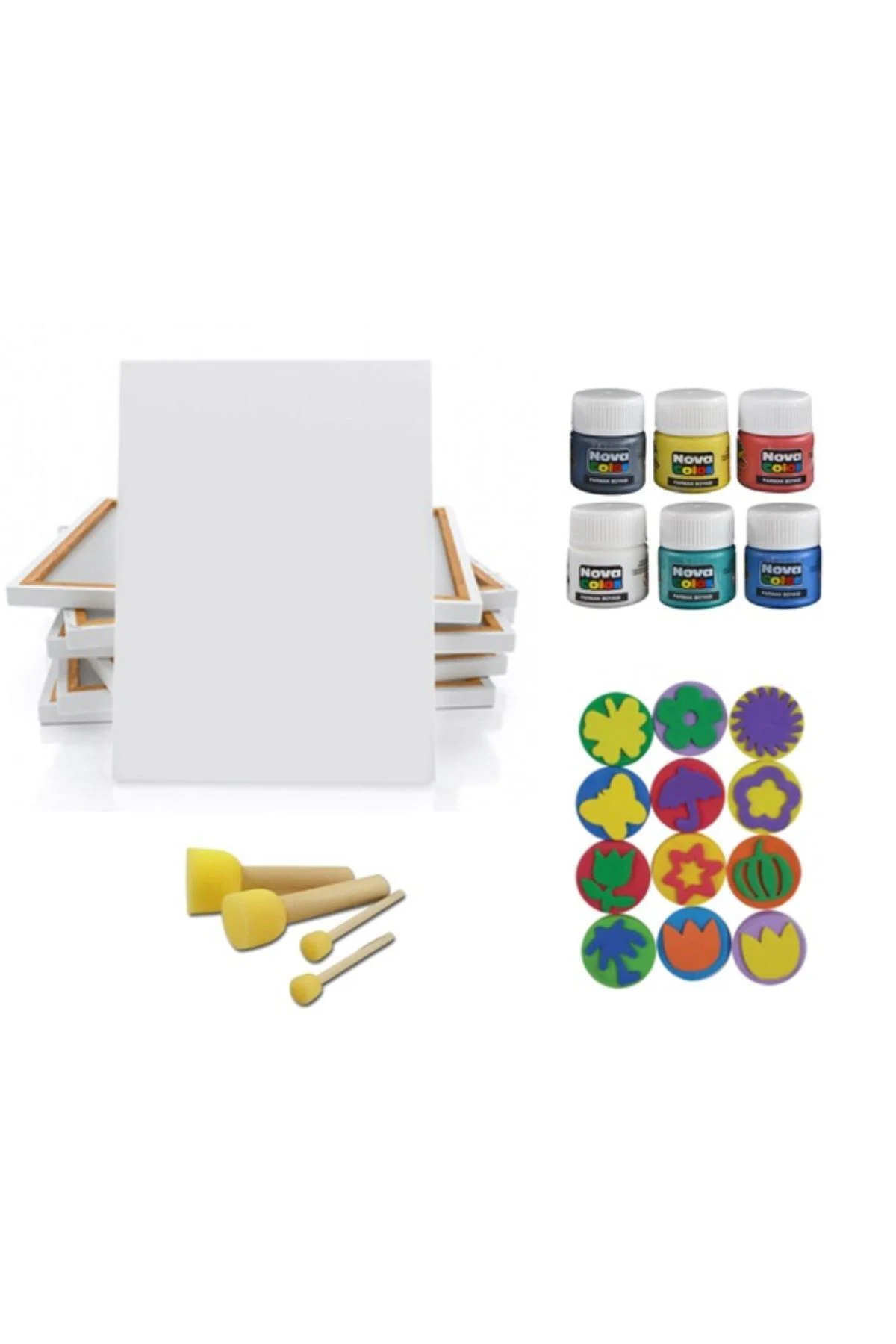 Çocuklar Için 25x35 Tuval + Parmak Boyası Seti ( Pon Pon Fırça Lı