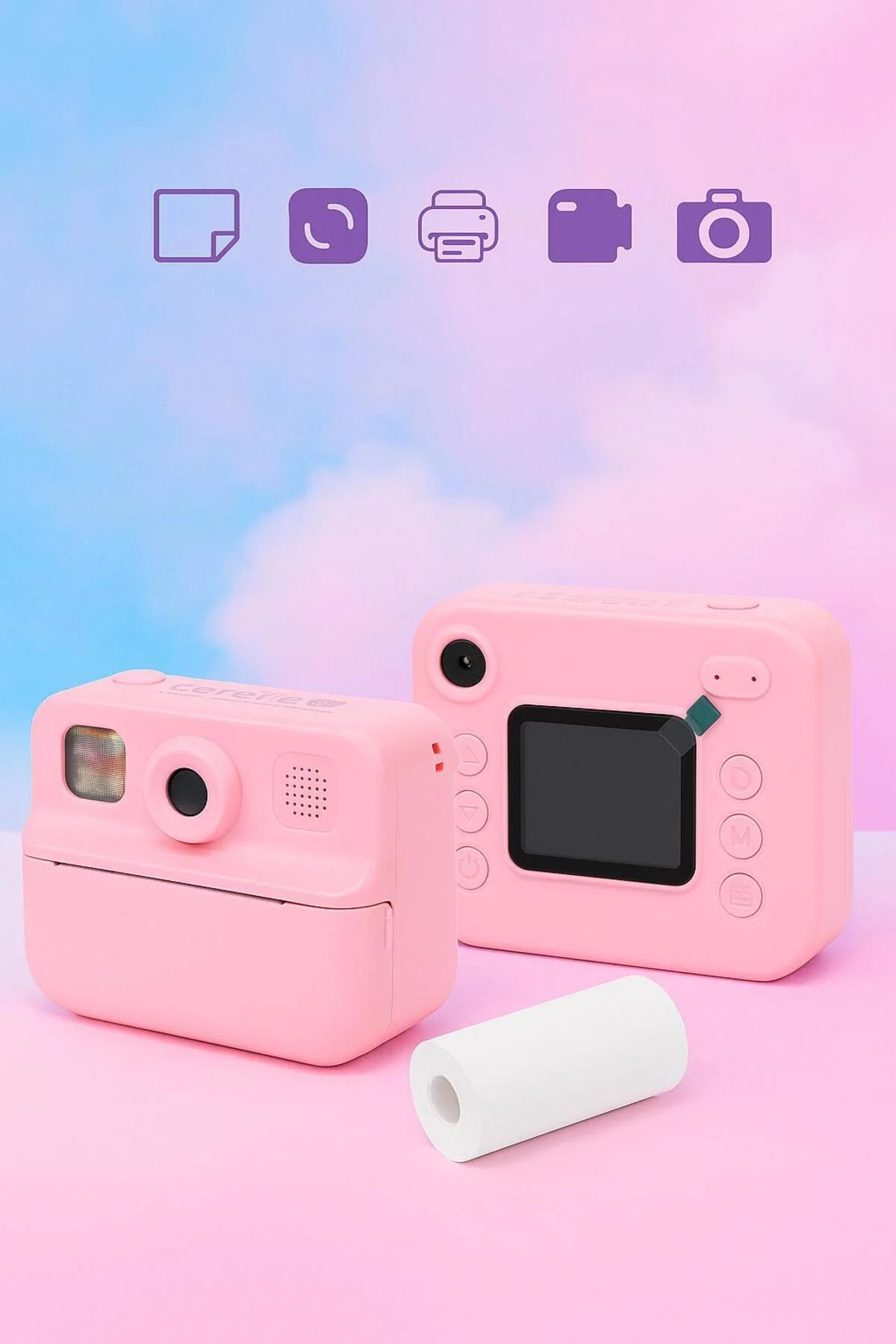 Çocuklar İçin Anında Fotoğraf Baskılı Dijital Kamera – Pembe