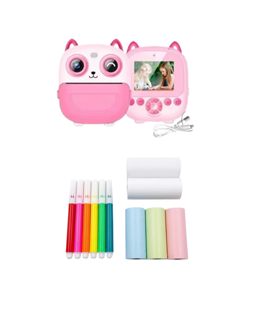 Çocuklar İçin Baskılı Mini Kamera ve Kalem Seti - Hediyelik Fotoğraf Makinesi