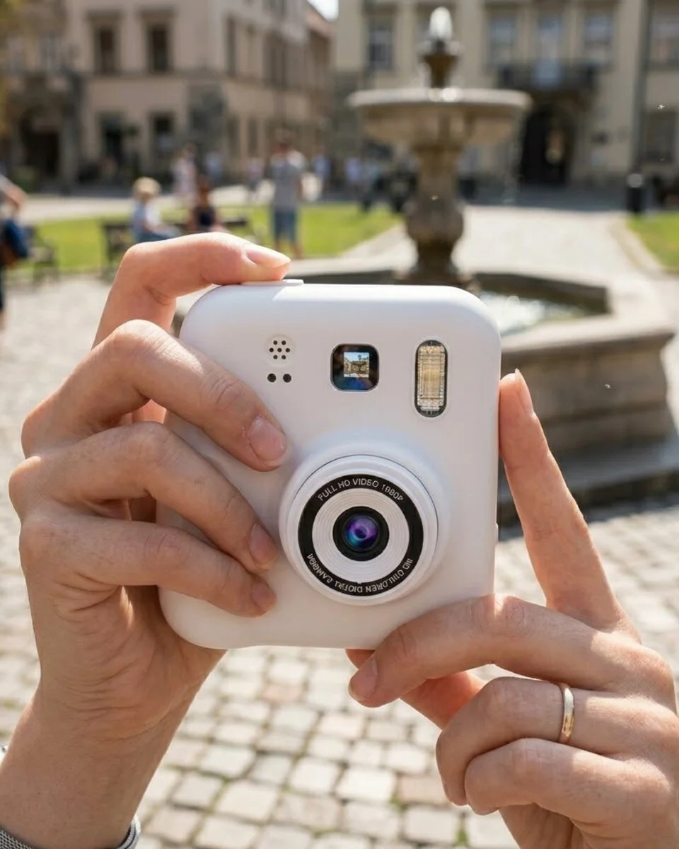 Çocuklar İçin Dijital Baskılı Kamera ve 5 Kalem Seti - Hediye Edilebilir Fotoğraf Makinesi
