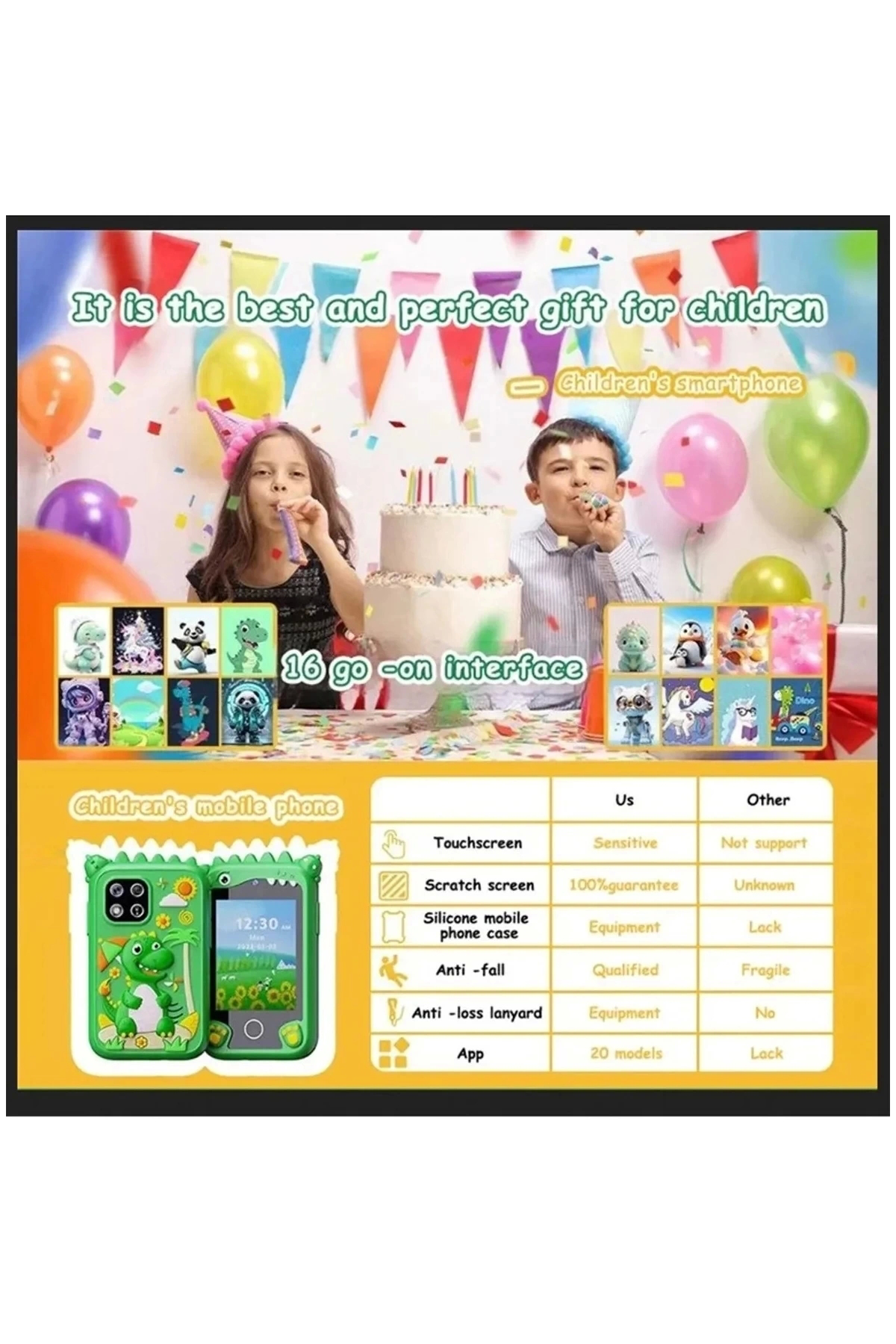 Çocuklar İçin Eğitici Telefon Dokunmatik Ekran Çift Kameralı Fene