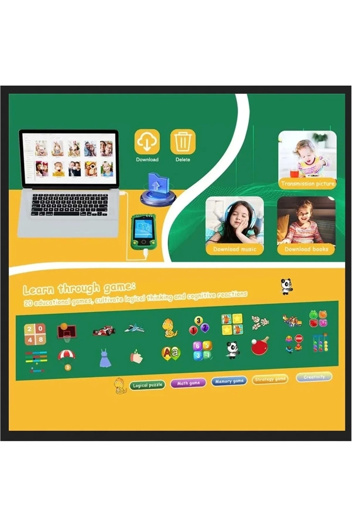 Çocuklar İçin Eğitici Telefon Dokunmatik Ekran Çift Kameralı Fene