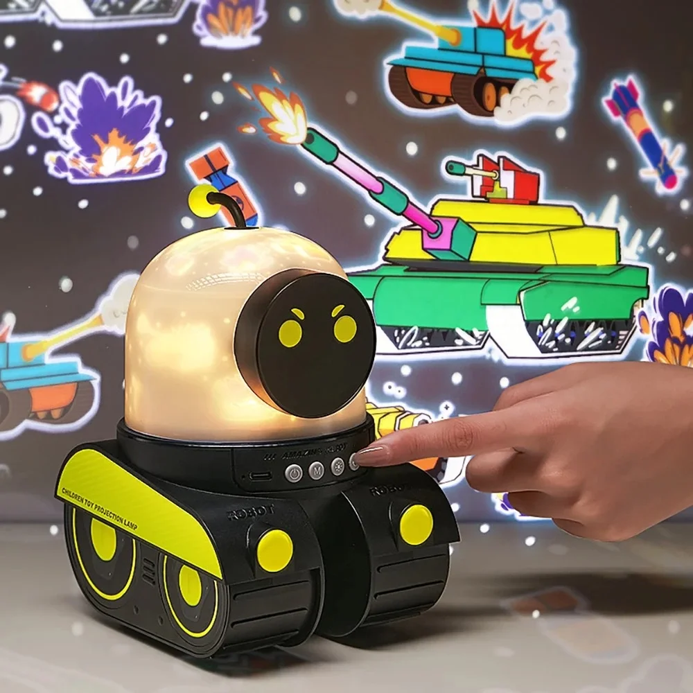 Çocuklar İçin Eğitici Eğlenceli Robot Figür Projektör Gece Lambası Uyku Arkadaşı