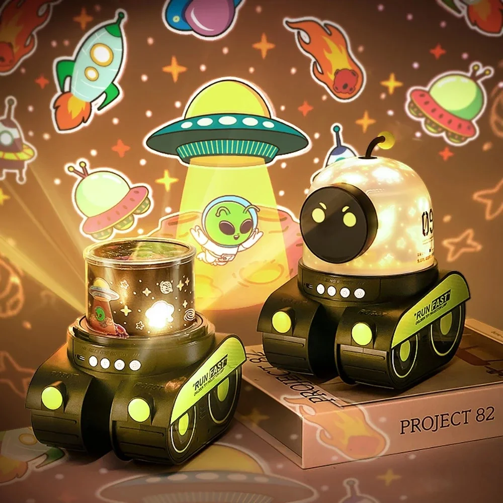 Çocuklar İçin Eğitici Eğlenceli Robot Figür Projektör Gece Lambası Uyku Arkadaşı