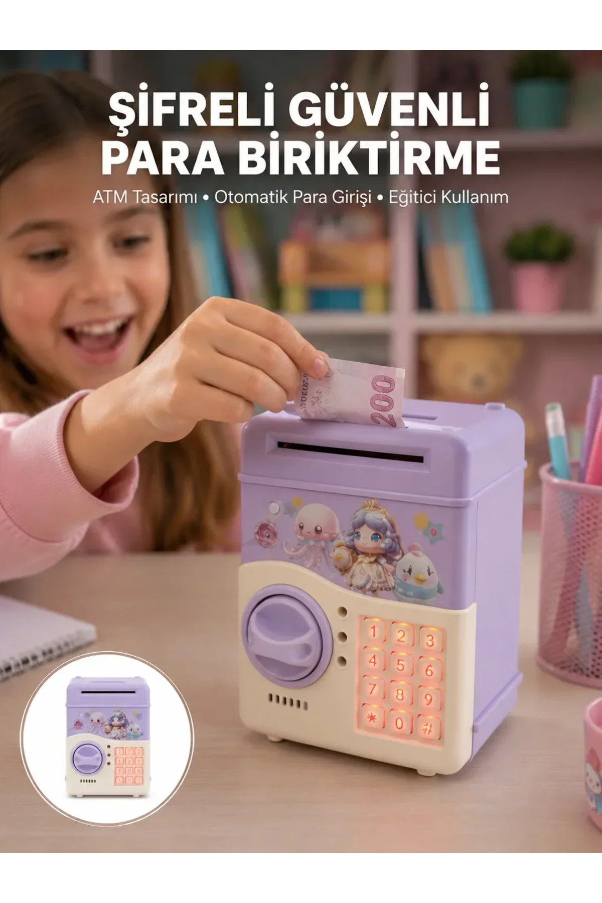Çocuklar İçin Elektronik Şifreli Para Biriktirme Kumbarası Mor Çocuklar İçin Elektronik Şifreli Para Biriktirme Kumbarası Mor