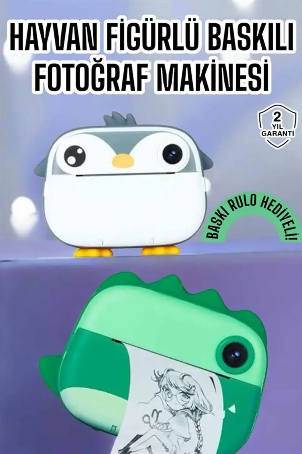 Çocuklar için Fotoğraf Makinesi Anlık Baskı Makinesi HD Görüntü K