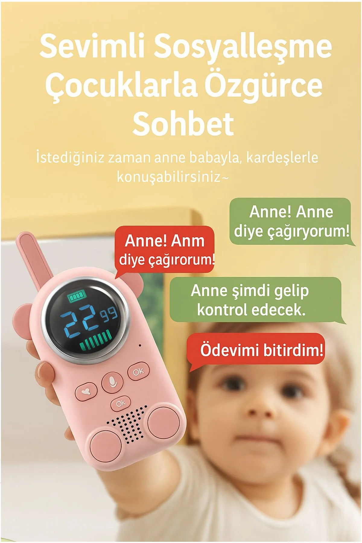 Çocuklar Için Kamp Yürüyüş El Telsizi Şarj Edılebılır 3km Menzil Pembe Fiyatı, Yorumları ve Özellikleri