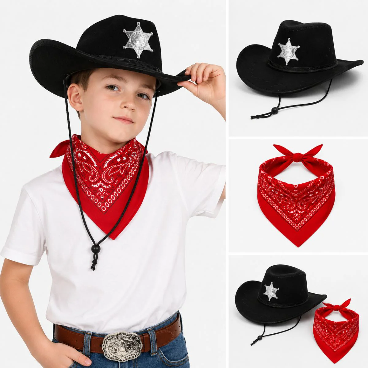 Çocuklar İçin Kovboy Şapka ve Bandana Kostüm Seti Çocuklar İçin Kovboy Şapka ve Bandana Kostüm Seti