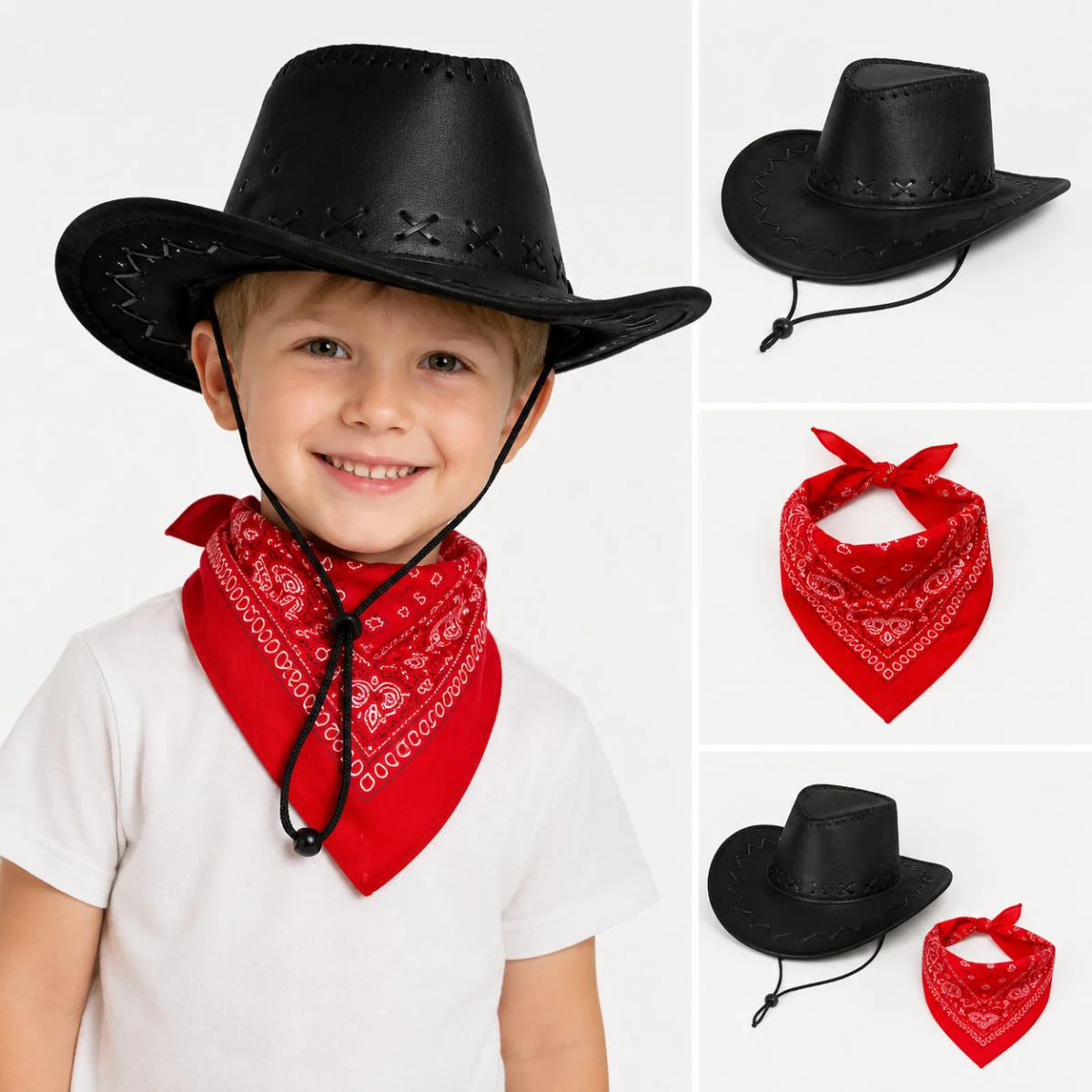 Çocuklar İçin Kovboy Şapka ve Bandana Kostüm Seti
