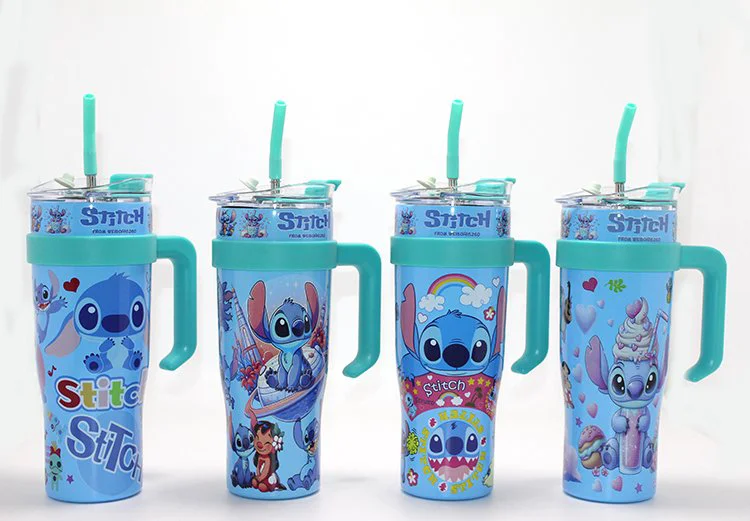 Çocuklar İçin Pipetli Sevimli Stitch Temalı Termos Suluk
