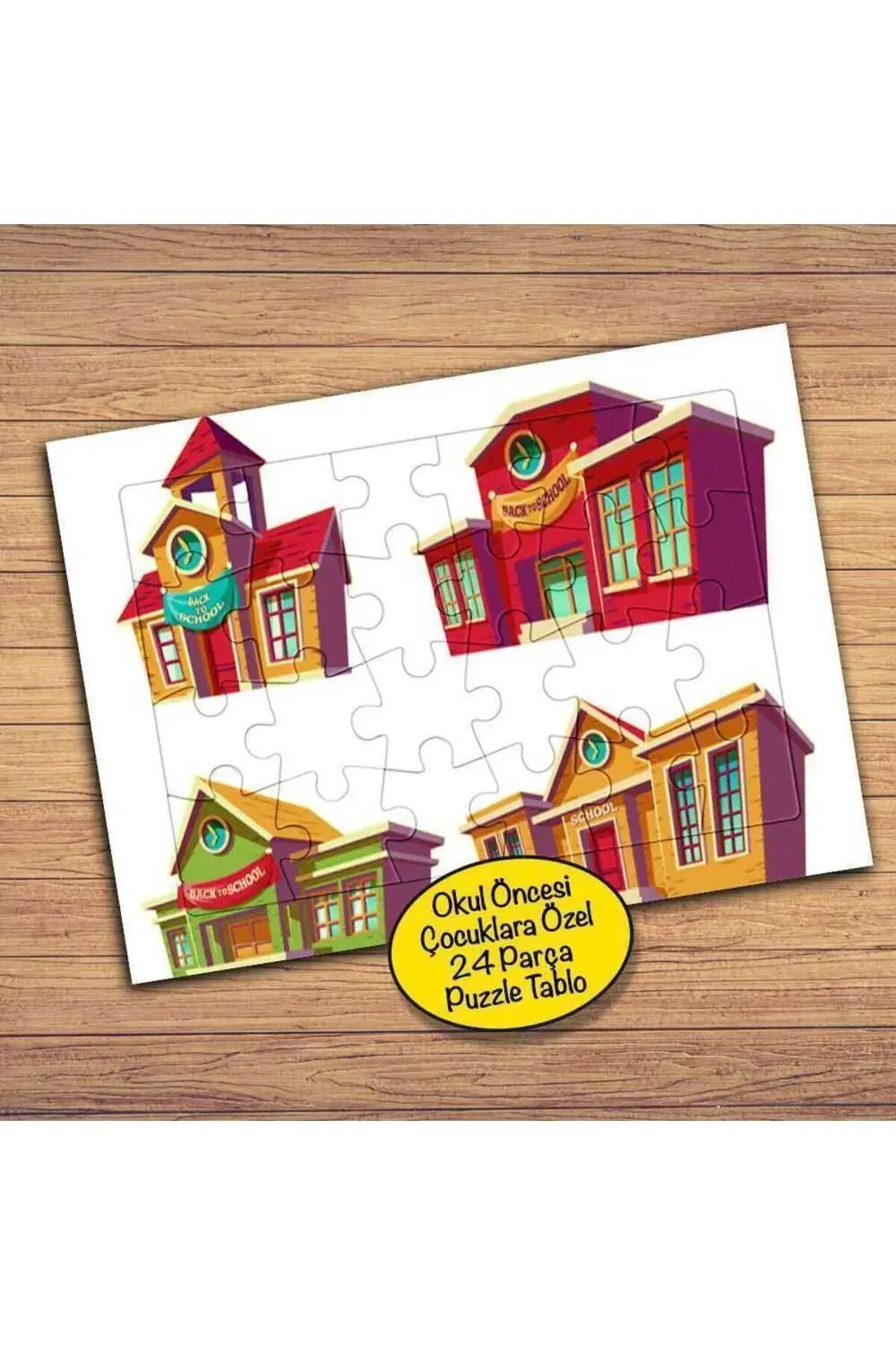 Çocuklar İçin Renkli 24 Parça Okul Binası Yapboz Tablo