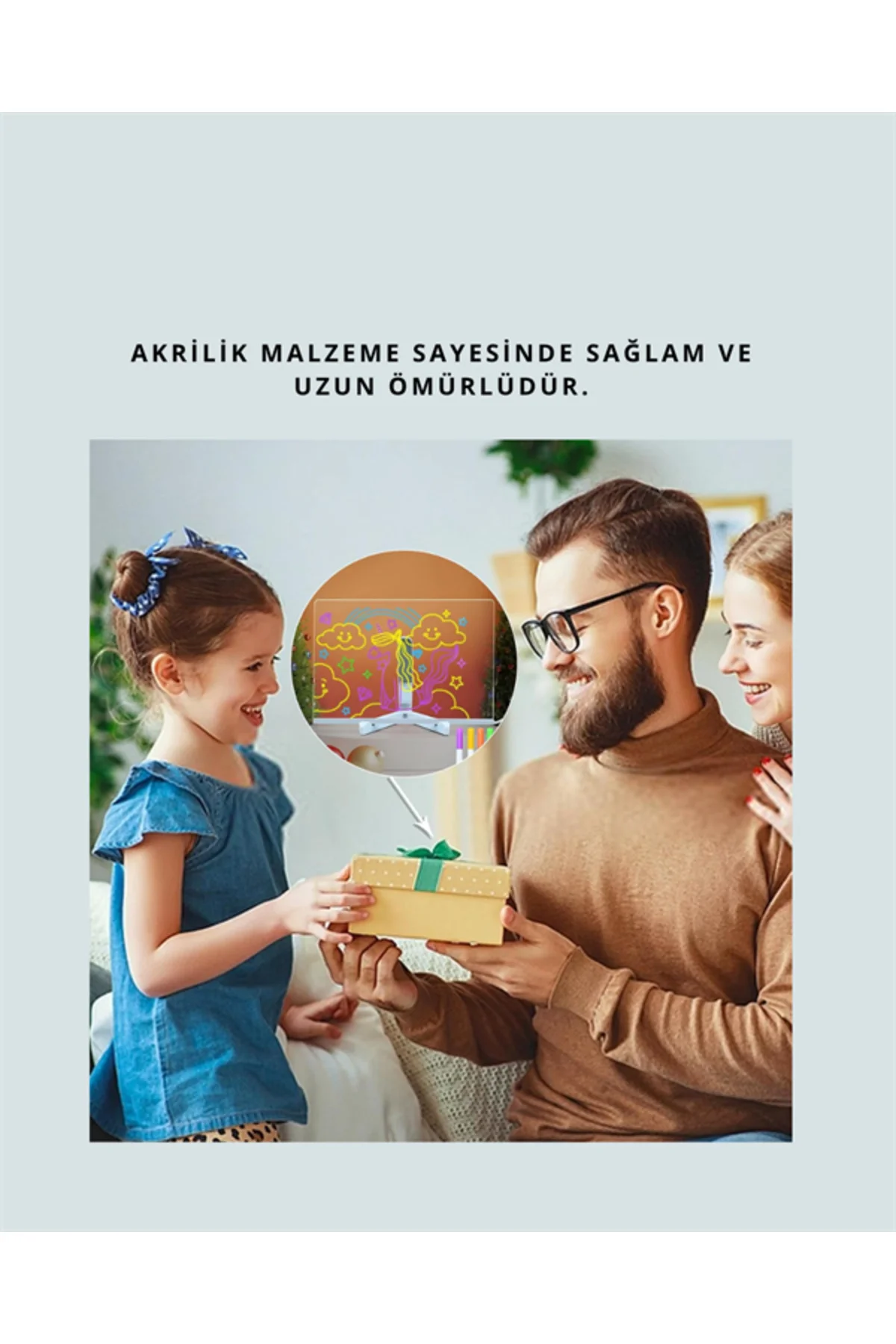 Çocuklar İçin Renkli LED Mesaj Tahtası - Neon Kalemli Eğlenceli v