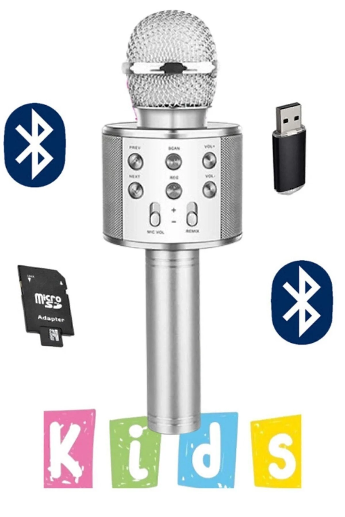 Çocuklar için ses değiştirme efektli dahili hoparlörlü karaoke mikrofon usb tf kart destekli