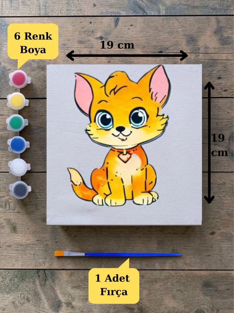 Çocuklar İçin Sevimli Kedi Baskılı Tuval Boyama Seti – Hayal Gücü