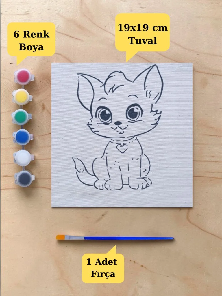 Çocuklar İçin Sevimli Kedi Baskılı Tuval Boyama Seti – Hayal Gücü