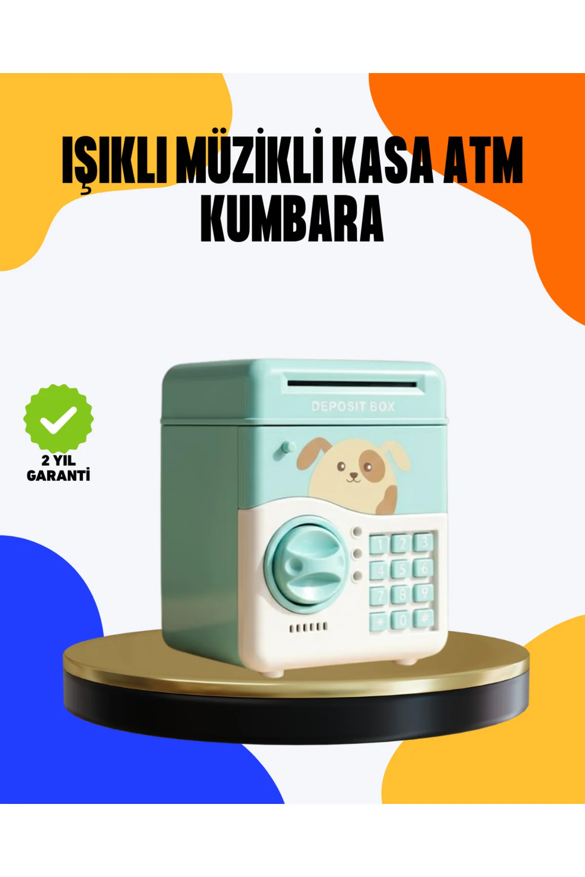 Çocuklar İçin Su Yeşili ATM Kasa Tasarımlı Şifreli Kumbara