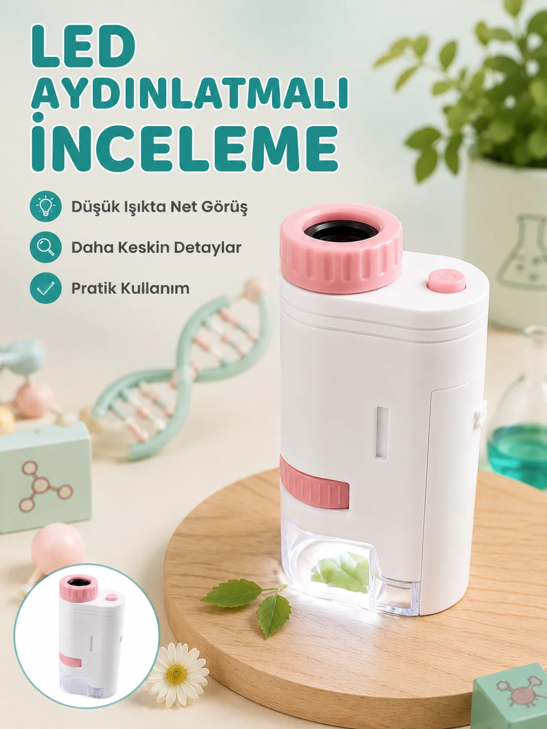 Çocuklar İçin Taşınabilir Bilim Mikroskobu 80X-200X Büyütme ve LED Aydınlatma Fiyatı, Yorumları ve Özellikleri