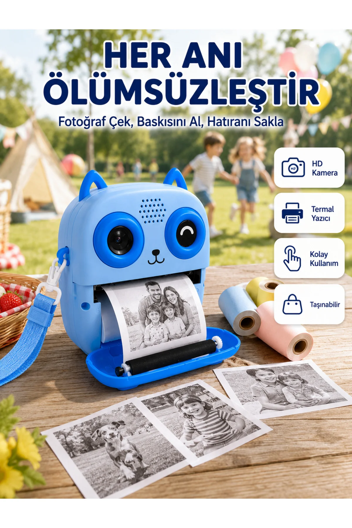 Çocuklar İçin Termal Baskılı Dijital Fotoğraf Makinesi Ön ve Arka Kameralı Çocuklar İçin Termal Baskılı Dijital Fotoğraf Makinesi Ön ve Arka Kameralı