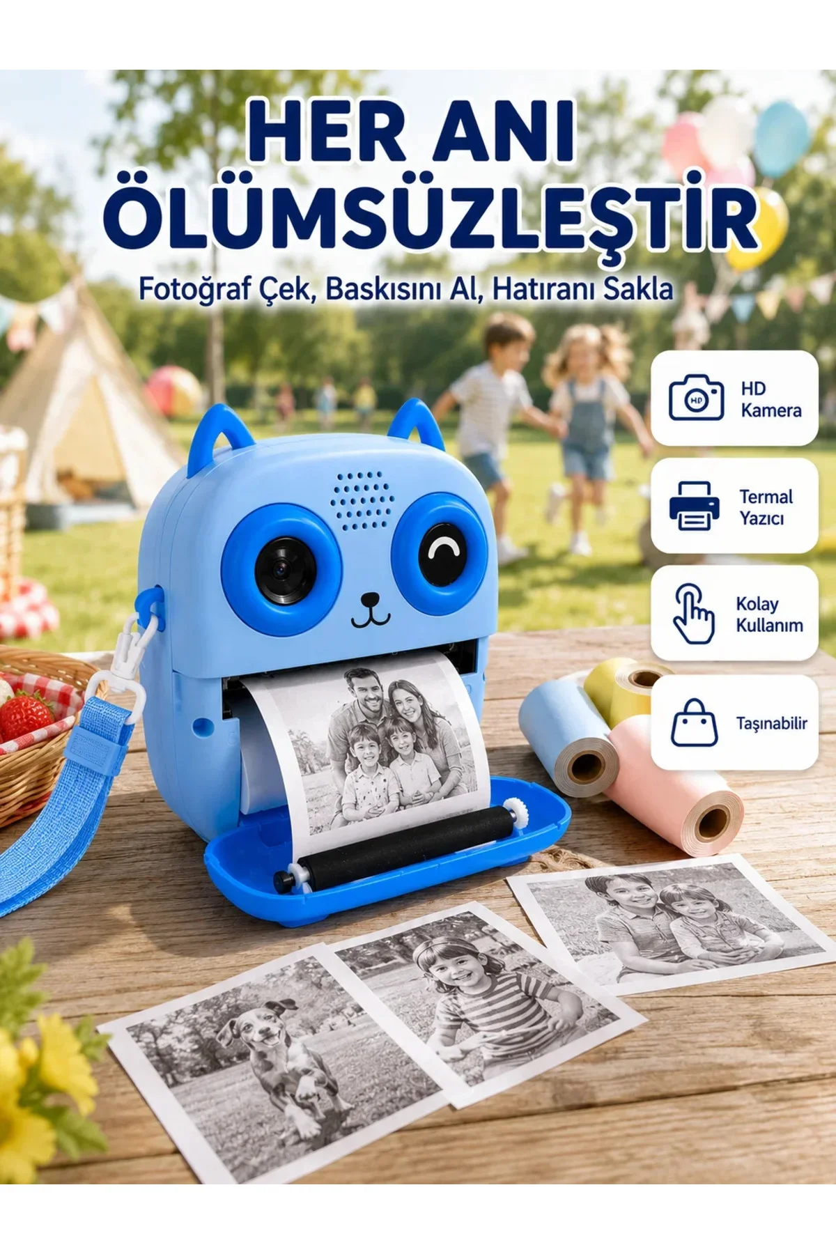 Çocuklar İçin Termal Baskılı Dijital Fotoğraf Makinesi Ön ve Arka Kameralı Çocuklar İçin Termal Baskılı Dijital Fotoğraf Makinesi Ön ve Arka Kameralı