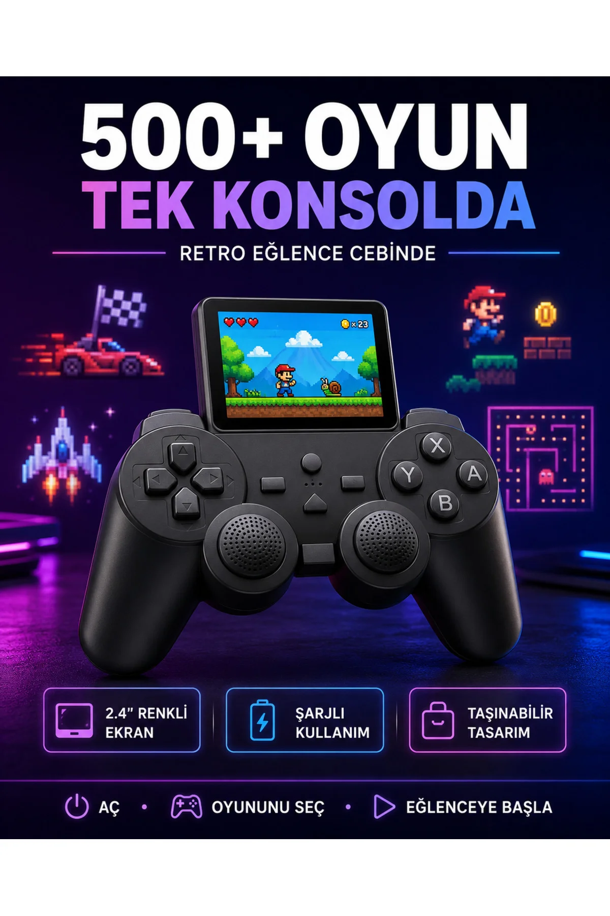 Çocuklar Ve Yetişkinler İçin Uygun 500 Oyunlu Taşınabilir Mini Retro El Konsolu Çocuklar Ve Yetişkinler İçin Uygun 500 Oyunlu Taşınabilir Mini Retro El Konsolu