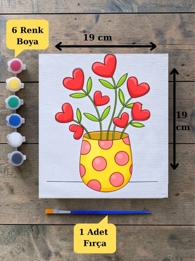 Çocuklara Özel Saksıda Çiçek Baskılı Tuval Boyama Aktivite Seti 1