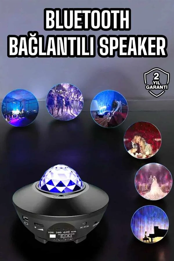 Çocuklara Özel Şarjlı Bluetooth Hoparlör Parti LED Lambası Yıldızlı Projeksiyon - Eğlenceli ve Güvenli Oda Atmosferi
