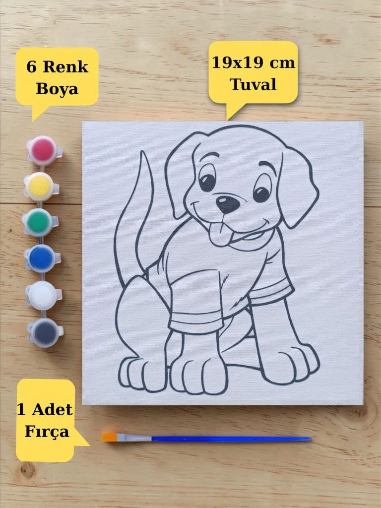 Çocuklara Özel Sevimli Köpek Baskılı Tuval Boyama Aktivite Seti 1