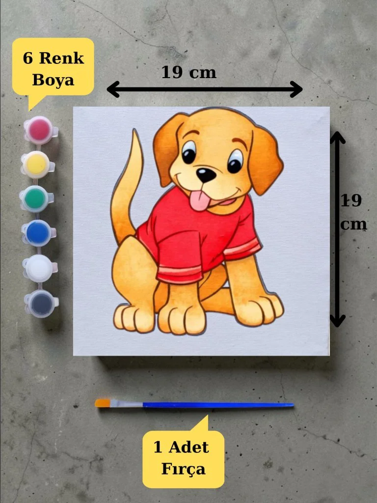 Çocuklara Özel Sevimli Köpek Baskılı Tuval Boyama Aktivite Seti 1