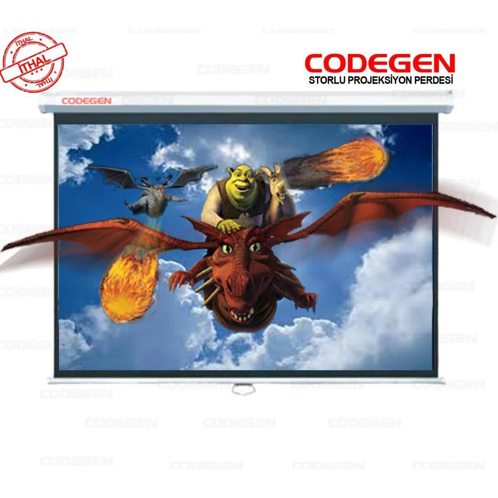 Codegen AX-20 Storlu Projeksiyon Perdesi 200x200 (Arkası Siyah Fonlu - Duvar/Tavan Asılabilir)