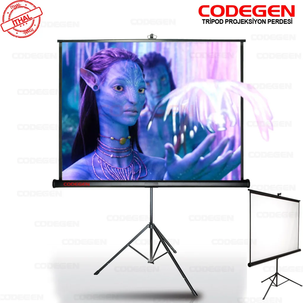 Codegen TX-18 Trippod Projeksiyon Perdesi 180x180 Siyah Fonlu Taşınabilir Ayaklı Model