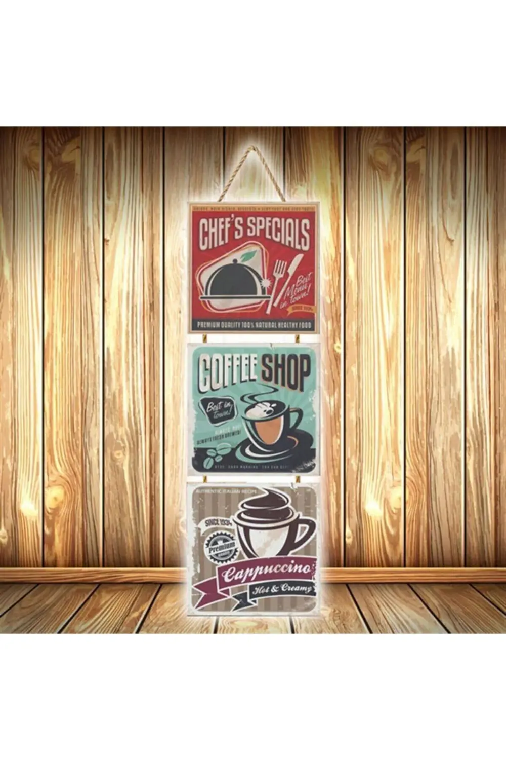 Coffee Shop Tasarımlı Üçlü Retro Ahşap Poster Ü554 Fiyatı, Yorumları ve Özellikleri