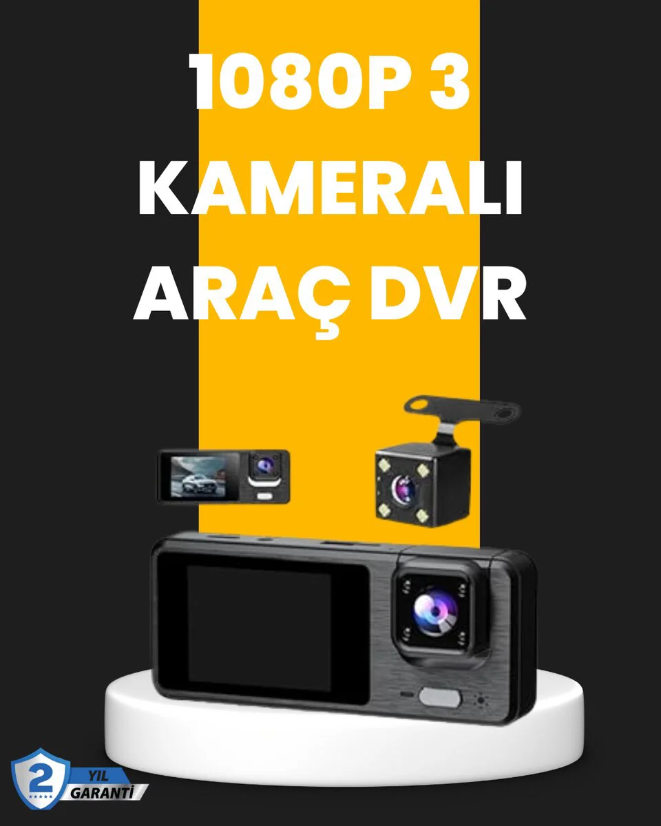 Çok Açılı Araç İçi DVR - 1080P Ön İç Arka Kamera, Park Modu ve 2'' Ekran