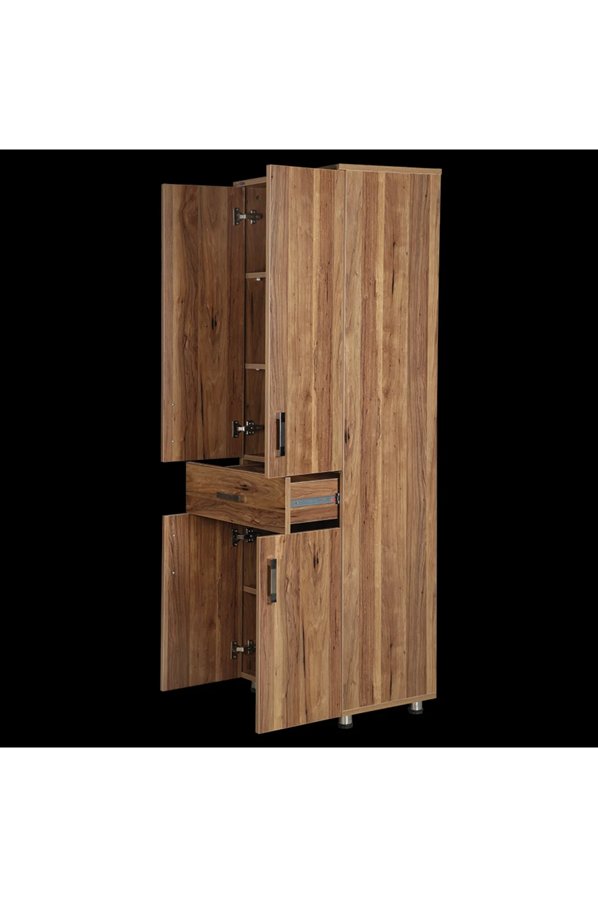 Çok Amaç 12688 Dolap 180 Model Hard Parlak CEVİZ Suntalem 4Raf 1Çekmec El Yapım - Görsel 3