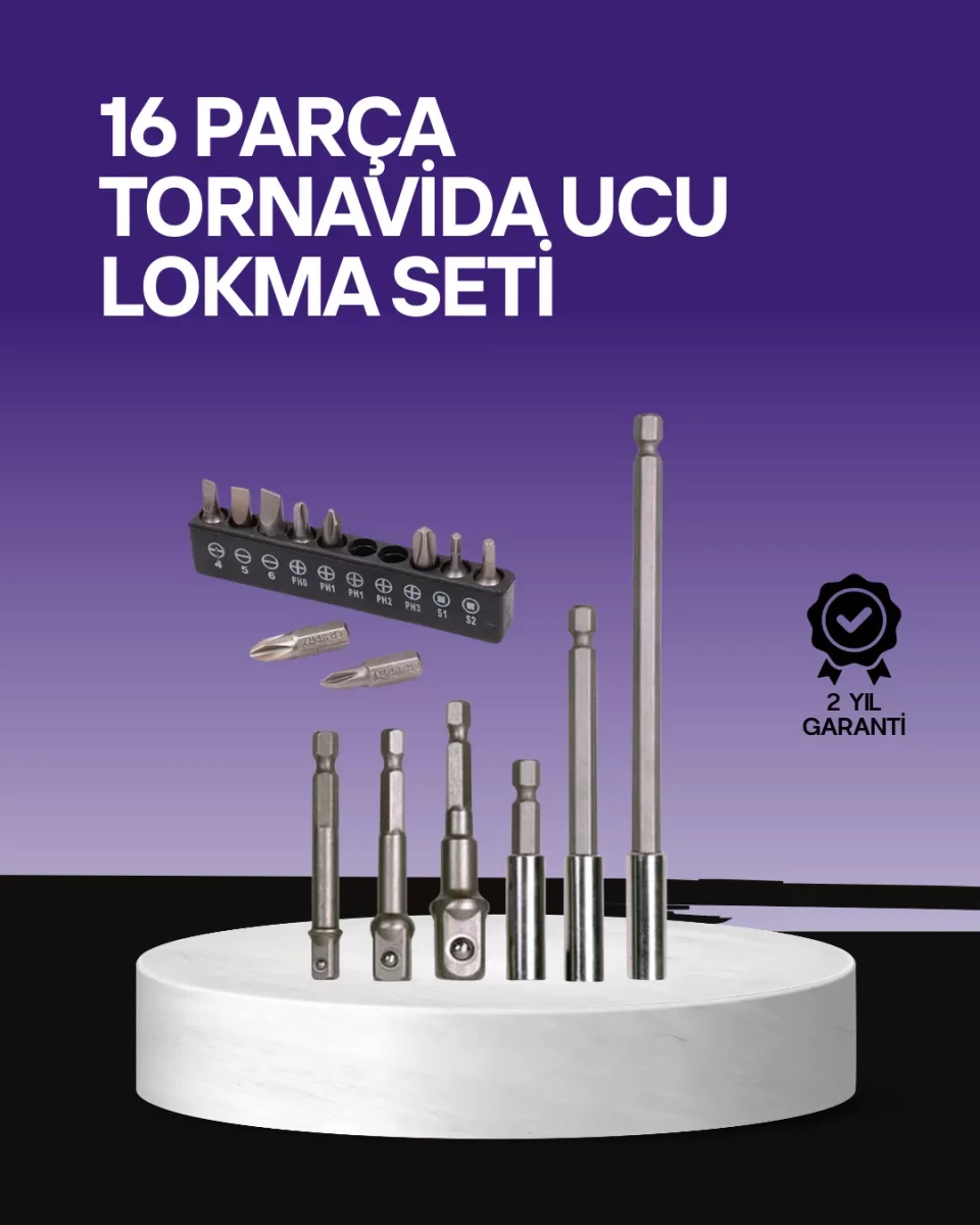 Çok Amaçlı 16lı Bits Uç Seti Dayanıklı Tornavida Adaptör - Lisinya