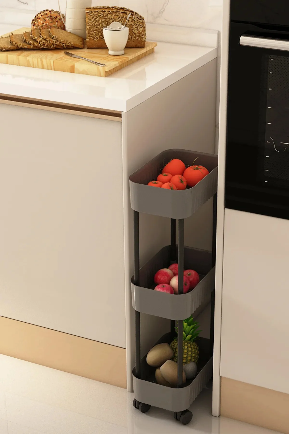 Çok Amaçlı 3 Katlı Tekerlekli Organizer  Raf