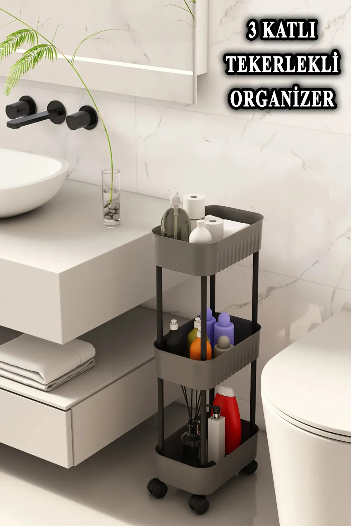 Çok Amaçlı 3 Katlı Tekerlekli Organizer  Raf