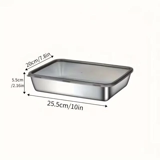 Çok Amaçlı 304 Paslanmaz Çelik Fırın ve Saklama Kabı 25x20x5 cm